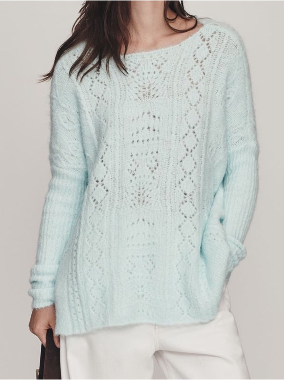 NWT Anthropologie Wool Blend Size Small Pointelle Sweater in Pool Blue